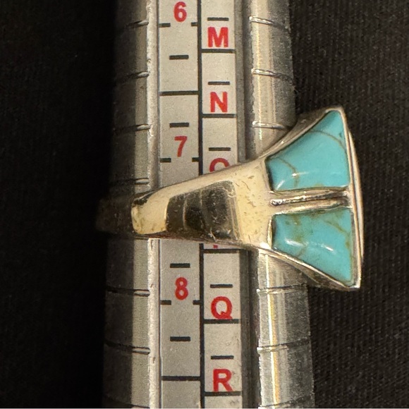 Vintage Turquoise Inlay Signet Ring Sterling Silver Southwest Style Size 7.5 - Picture 5 of 7